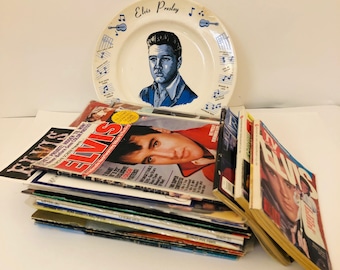Collectible Elvis Presley Memorabilia, Elvis Magazines Vintage TV Guides Newsweek People US Magazines Sh-Boom, Elvis Presley Plate, #0275JW