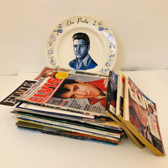 Vintage Elvis Presley Memorabilia Lot: Magazines, Plate, Wrapping