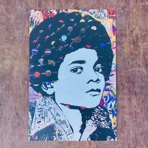 Cartão postal do Sr. Brainwash de Michael Jackson, LA Art Show, Street Pop Graffiti Art, Banksy, Wall Shelf Art, presente de arte moderna para ele ou ela #1119