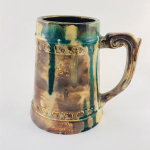 Vintage Tankard, Earthenware Pottery Tankard, Handmade, Oversize Mug Stoneware Glaze Crock Pottery Tankard Jug Pitcher, Gift For Him, 0345JW