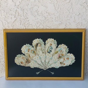 Antique Calendar Fan Framed 1900 Victorian Wedding Floral Illustrations,  Vintage Framed Fan Victorian Wedding Gift, Downton Abby, #CE0331