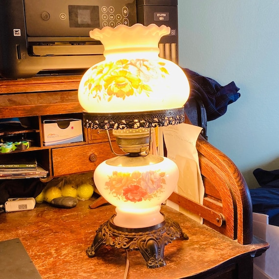 Vintage Glass Hurricane Electric Lamp, Converted Hurricane Lamp