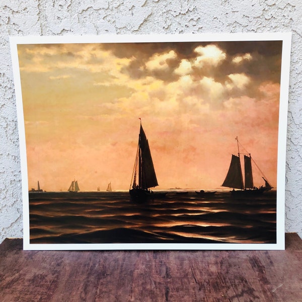 Vintage Ocean Waterscape Painting Art Print, Antique Tall Ships Sailing Ships Artwork, 16" x 20", Smithsonian Art, #CE0520