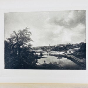 Jacob Ruisdael Original Antique Etching &quot;Banks of a River&quot;&quot; Rare Vintage Print 10 x 6 1/2, Mid 1800s Dutch Holland Art Decor, #CE0824