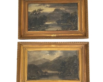 Pair of Original J. A. Boel Framed Oil on Canvas Paintings, Late 1800s Antique Mountain Landscape Art, Rare Collectible Artwork, #0190bJW