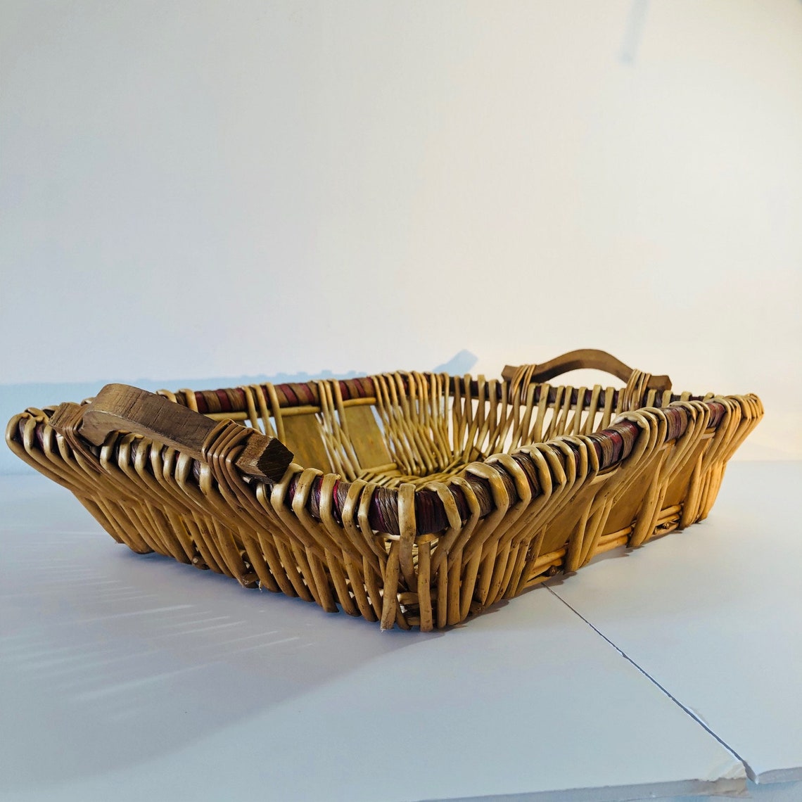 Long Woven Basket Tray Large Rectangle Wicker Tray Large Etsy