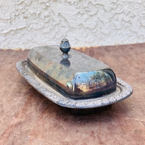 Vintage Silver Plated Butter Dish with Lid, Oneida Henley Silverplate Lidded Butter Tray Serving, Kitchen Table Decor Gift, Mid Century 1023