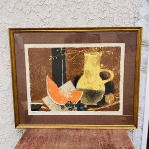 Yves Ganne Pencil Signed and Numbered Serigraph on Paper of Still Life, Vintage Framed French Post-Impressionism Art Print, #CE01221