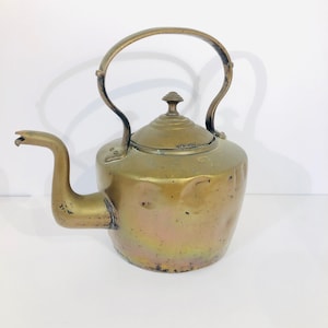 Antique Brass Kettle Tea Pot, Vintage Brass Kettle, 1800s Antique Kettle, Kitchen Decor, Rustic Country French Kitchen, #0021EW