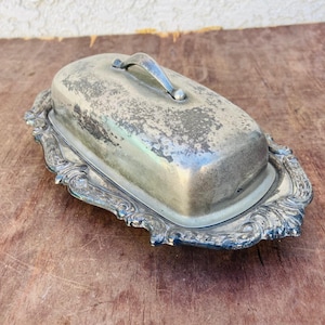 Vintage Silver Plated Butter Dish and Lid, Silverplate Covered Lidded Butter Tray, Retro Serving, Kitchen Table Decor, Mid Century, #CE01050