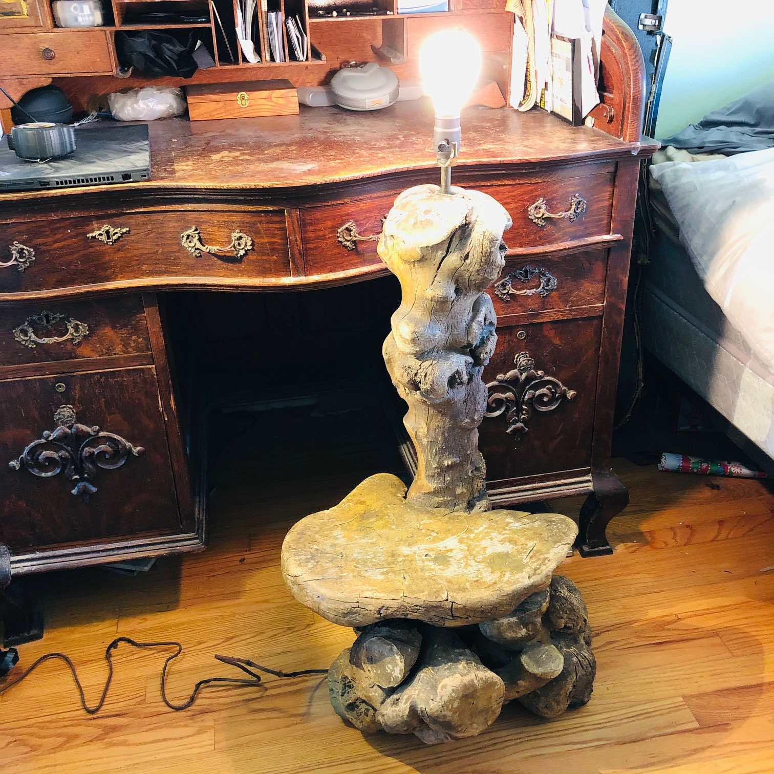 Large 1950s Tree Root LAMP Huge Vintage Lamp With Shelf Burl Etsy