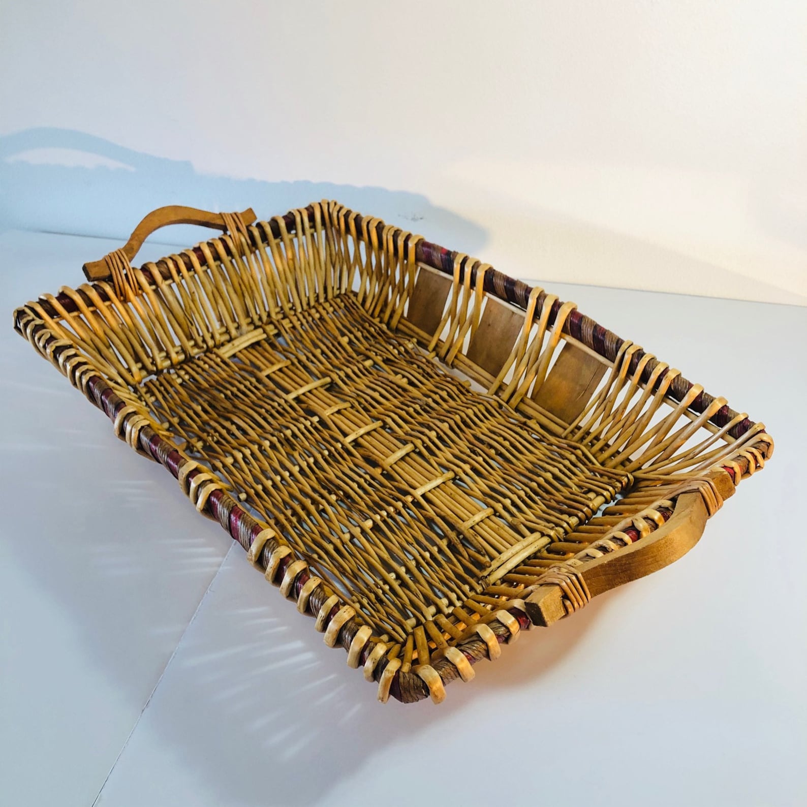 Long Woven Basket Tray Large Rectangle Wicker Tray Large Etsy