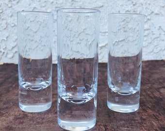 3 Vintage Clear Glass Shot Glasses,  4 1/8 inches tall, Set of Three, Good Condition, Barware Mancave Decor Beer Lover Gift, #CE0537