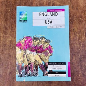 1991 England vs USA Rugby World Cup Program Programme, Crowd Sing Along Lyric Sheet, 1990s Vintage Rugby Fan Twickenham Memorabilia, CE01207