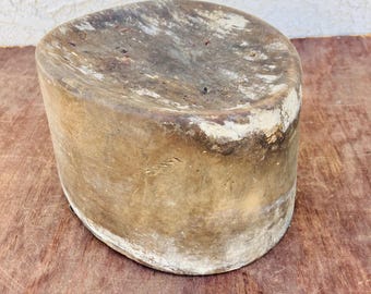 Antique French Wood Hat Mold: Rustic Millinery Form, Size 56