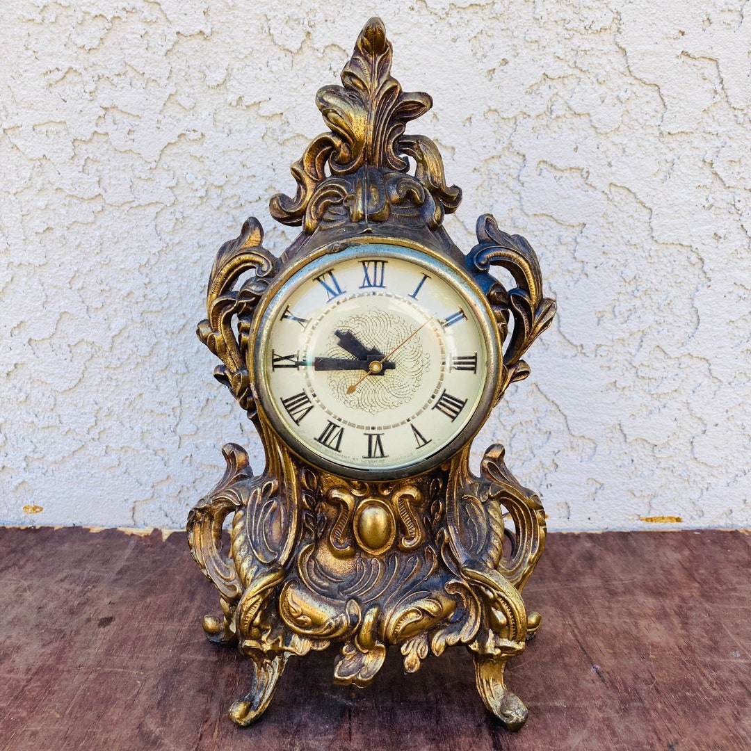 Vintage 1940s Brass Mantel Clock Lanshire Clock Movement Etsy
