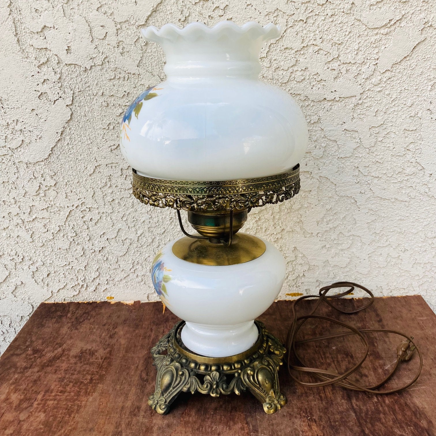 Vintage Glass Hurricane Electric Lamp, Converted Hurricane Lamp