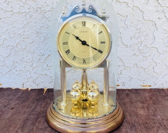 Vintage Linden Quartz Dome Clock Made In Germany, German Suspension Pendulum Mantel Desk Clock, Decorative Accent Piece, Works Fine, #CE0977