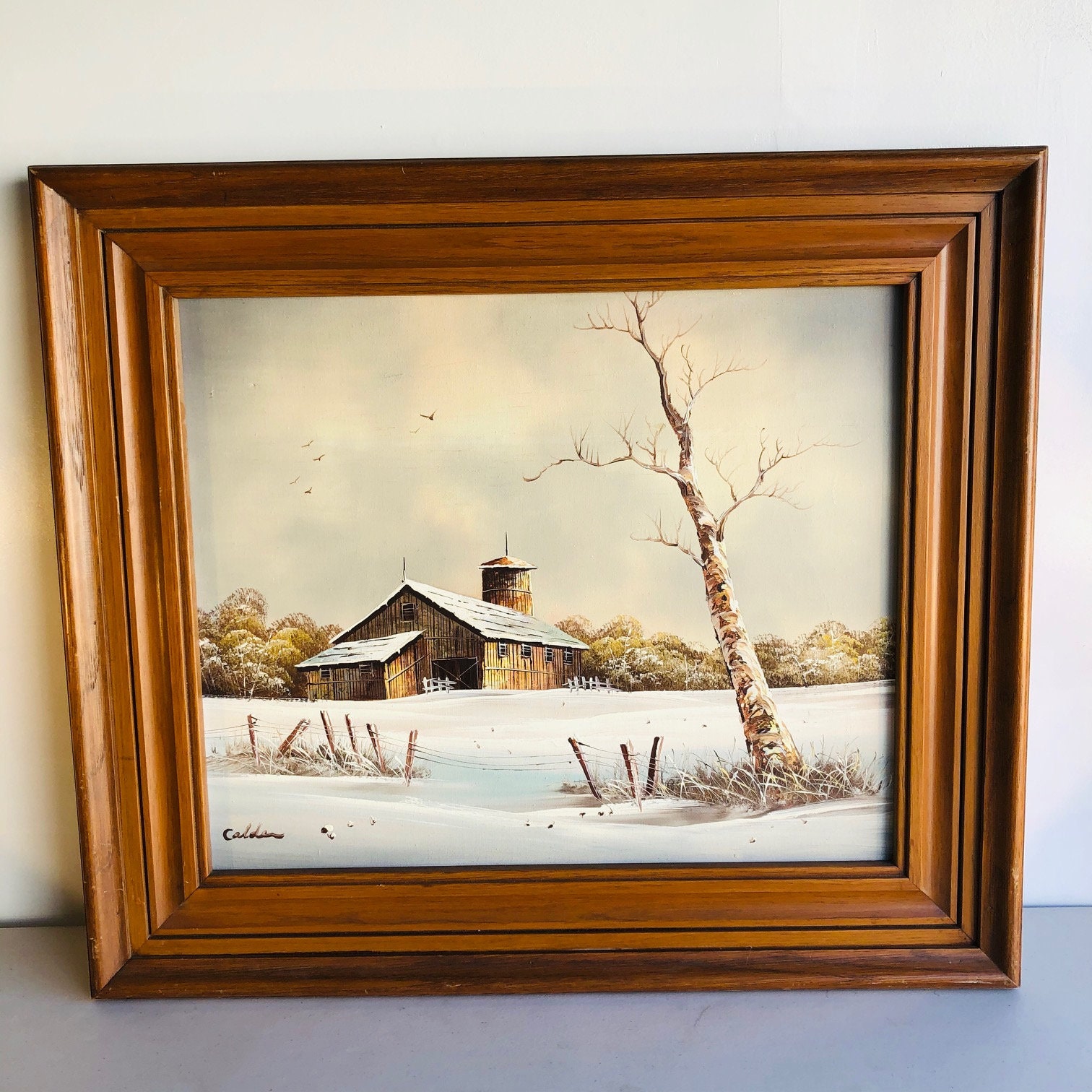 Original Signed Oil Painting Rustic Winter Country Barn Scene