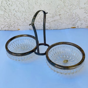 Pair of Vintage William Adams English Lead Crystal Serving Bowls with Stand Serving Frame, 1960s Kitchen Dining Gift For Her, #CE0794