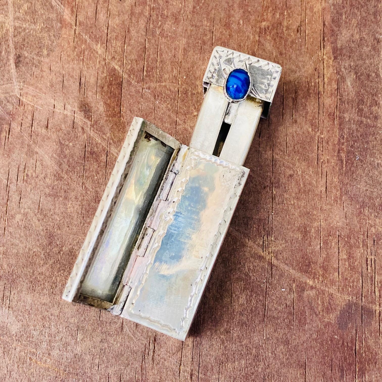 ヴィンテージ 800 シルバー リップスティックホルダー：花柄、ブルー