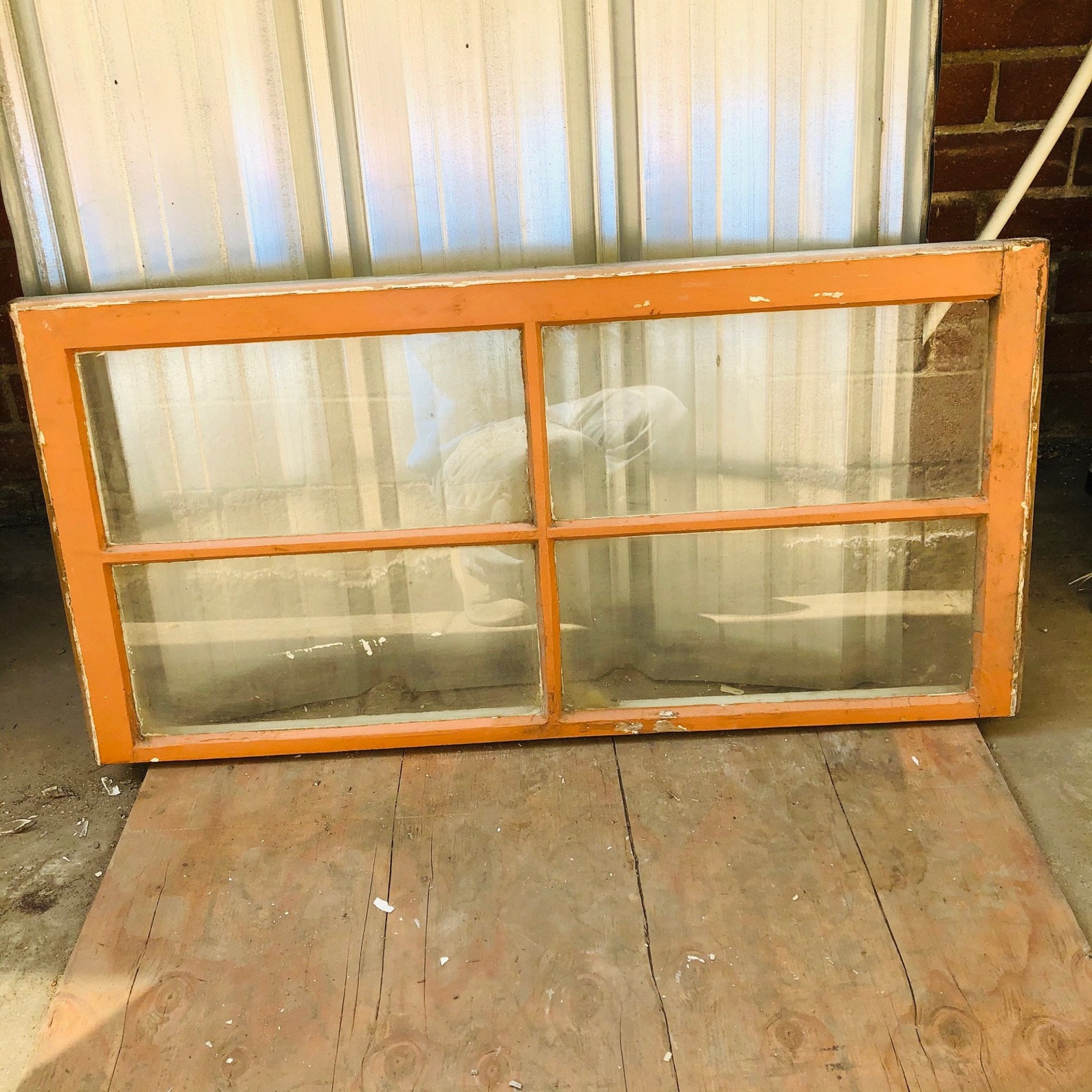 Antique Wood Window Frame With Glass 4 Pane Architectural Etsy