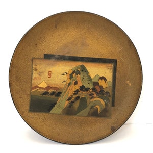Pretty Vintage Japanese Lacquered Tray decorated with Mount Fuji Mountain Scene, Japanese Lacquerware Tray, Made In Japan, #0332JW