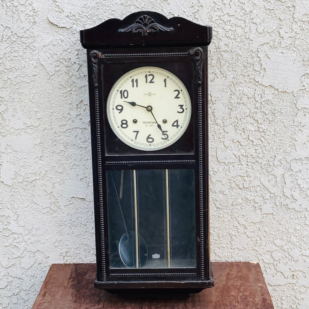 Seikosha 14 Day Wall Clock Vintage Wooden 2 Week Hanging Etsy