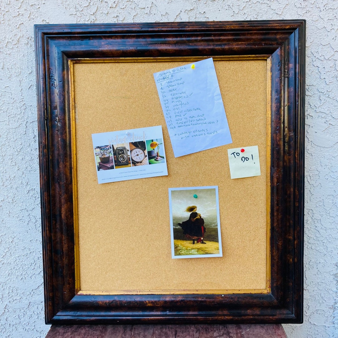 Large Vintage Notice Board With Faux Maple Frame Pin It Cork Etsy