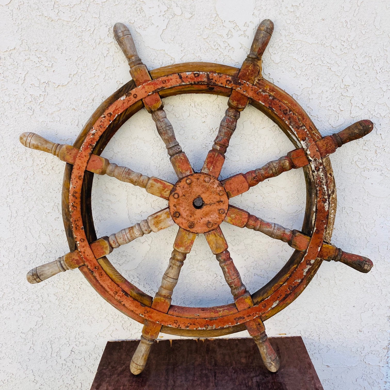 Antique 40 Large 8 Handle Wooden Ship Wheel, Maritime 8 Spoke