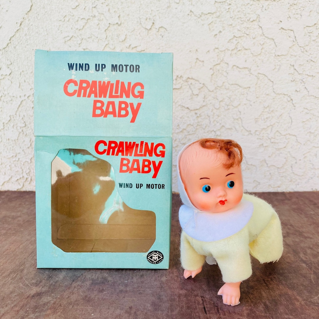 Vintage Crawling Baby modern Toys Made in Japan, Clockwork Windup Toy