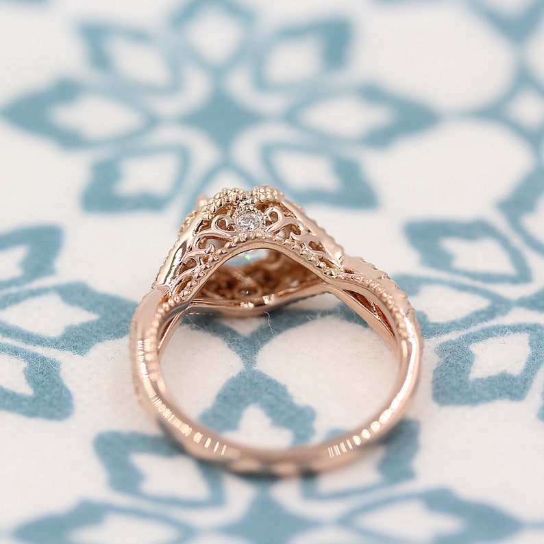 Antique Diamond Ring in 10KT Rose Gold Vintage Diamond Ring,Gift For Her 2.00 Ct White Round Moissanite Halo Wedding Ring