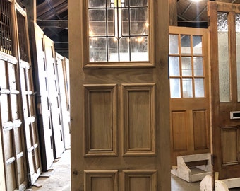 24" x 80" Custom Built Door | Pantry Bathroom Closet Door | Antique Stained Glass Door | Rustic White Oak | 7th Street Salvage