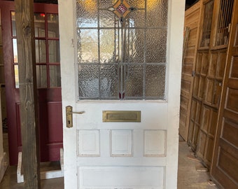 English Stained Glass Door | 1905-1920s | Entryway Bathroom Pantry Office Bedroom Door | Mail slot | 1.75" x 30.5" x 78.5"