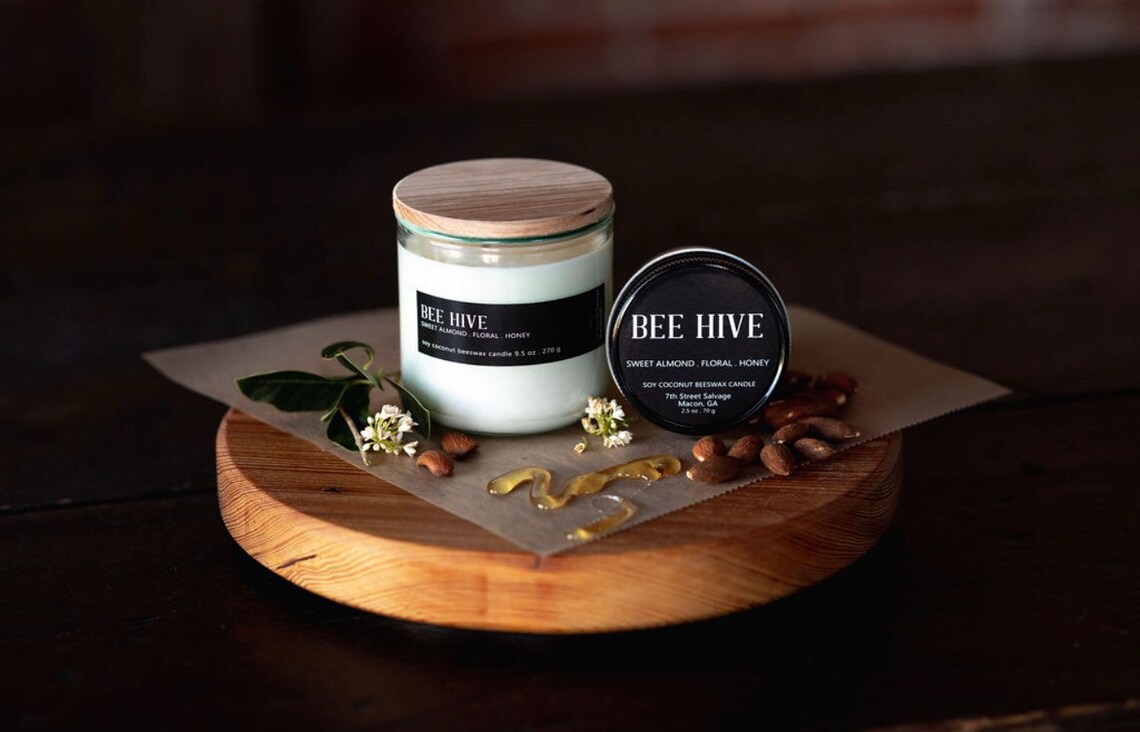 Bee Hive Soy Candle Almond Candle Honey Candle Etsy