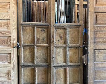 Old Colonial Doors | Eastern European Doors | Double Doors | 8 Panel | Original Iron & Hardware | Height is Trimmable | 1.875" x 24" x 100"