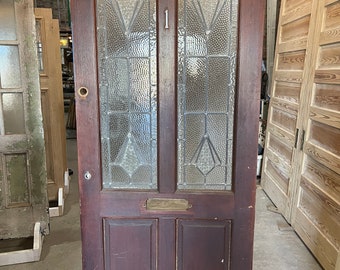 Leaded Glass Door from England | 1920s | Brown Door | Mail Slot | 1.75" x 32.5" x 76.75" | 7th Street Salvage