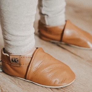 Brown Leather Baby Crawling Shoes – Soft, Non-Slip First Walking Shoes | Leather Baby Shoes for Daycare & Home | Baby Shower Gift