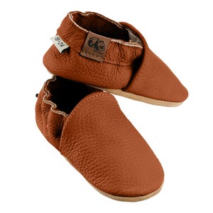 Leather Baby Crawling Shoes Chestnut – Soft, Non-Slip First Walking Shoes | Leather Baby Shoes for Daycare & Home | Baby Shower Gift