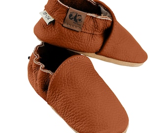 Leather Baby Crawling Shoes Chestnut – Soft, Non-Slip First Walking Shoes | Leather Baby Shoes for Daycare & Home | Baby Shower Gift