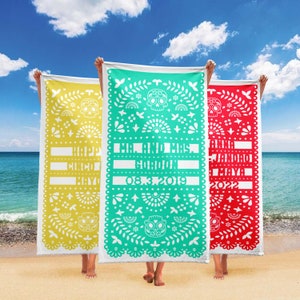 Mexican Style Beach Towel, Personalized Name Beach Towel, Papel Picado