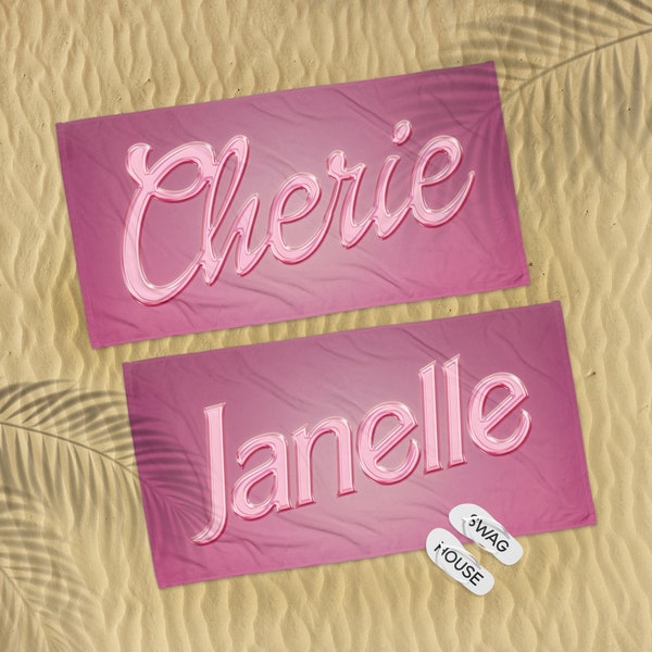 Barbie Beach Towel, Personalized Name Beach Towel