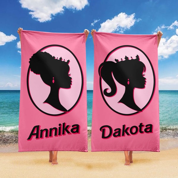 Barbie Beach Towel, Personalized Name Beach Towel