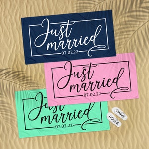 Just Married Beach Towels, Honeymoon Beach Towels, Personalized Couple Beach Towels