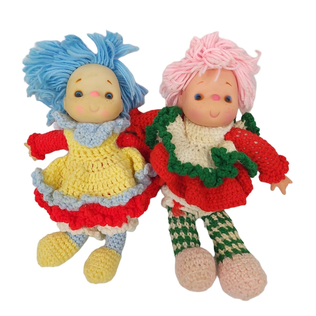 Vintage 1980s Crochet Yarn Hair Dolls Toys Handmade Soft Body Etsy