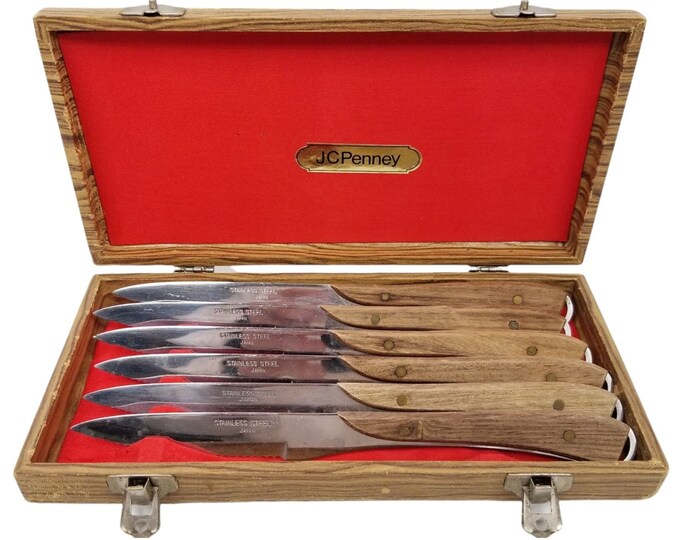 Vintage J C Penney Serrated Steak Knife Set 6 Pc Stainless Steel Japan