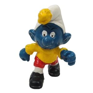 Vintage 1978 Peyo Schleich Skiing Smurf Figure PVC Hong Kong Missing Skis Poles