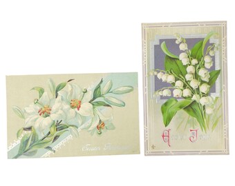 Circa 1900s Easter Joys Greeting Lilies Flowers Floral Embossed Vintage Postcard