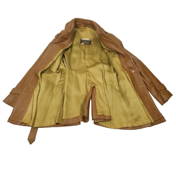 Vintage 70s DDM Brown Leather Point Collar Belted… - image 7