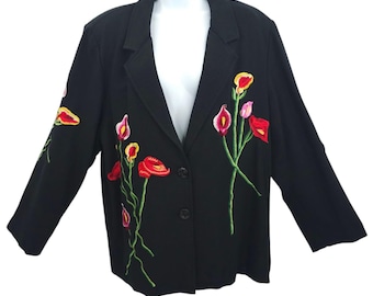 Chaqueta tipo blazer Anage talla L, bordada con flores, estilo vintage de los 90, con diseño de cala, amapola y arte, nueva sin usar.